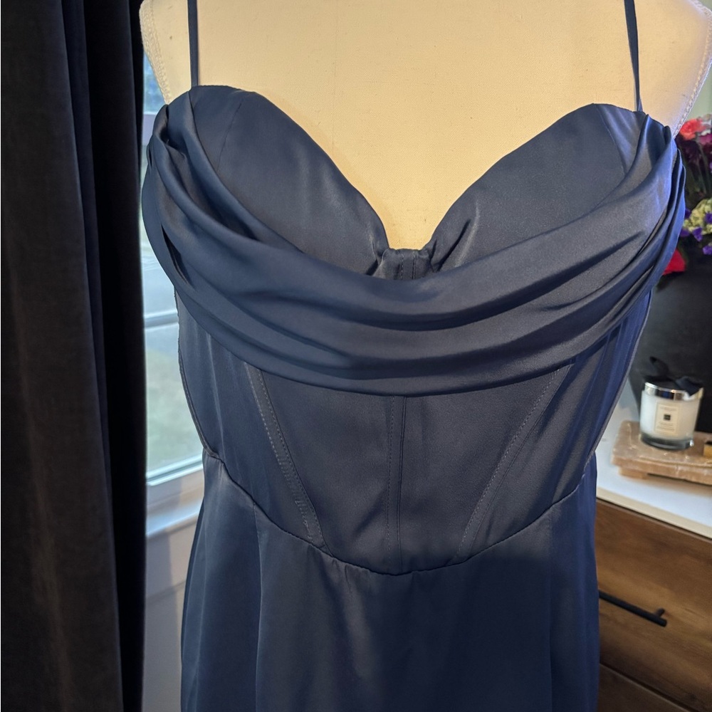Fashion Nova Satin Blue Midi Dress - Picture 4 of 6